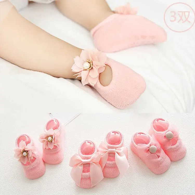 

Lace Flower Newborn Kids Cotton anti slip baby shoe socks baby girls Bow sock floor socks