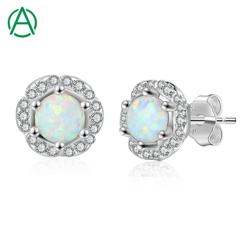 

Arthurgem Minimalist Design Opal Earrings White Opal Zircon Stud Earrings 925 Sterling Silver Gifts Trendy for Women Girls 8*8mm