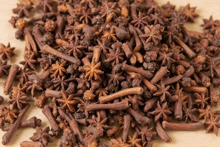 Assortment of spice jars including whole cloves, ground cloves, and related spices like cinnamon