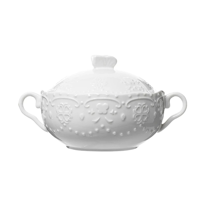

Creative Binaural Embossed Butterfly Steamed Egg Bowl Soup Cup Ceramic Soup Bowl With Tray Set, Optional