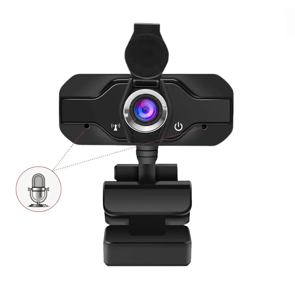 

360 Flexible Free Rotation Ideal Laptop HD Webcam 1080P Streaming Web Camera with Microphones and Lens Cover for Streaming