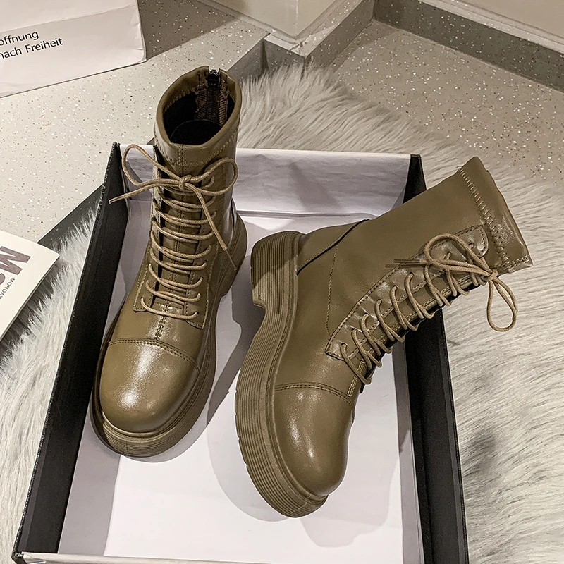

patent Leather Chunky Motorcycle Boots For Women2021 Autumn Winter Warm Womens Ankle Boot Fashion Platform Lady Shoes