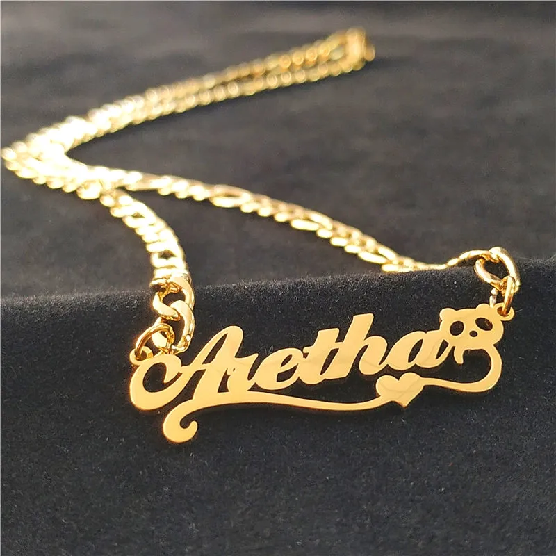 

18K Solid Customize Name Necklaces Anklets Heart Butterfly Necklace Pendant Gold Plated