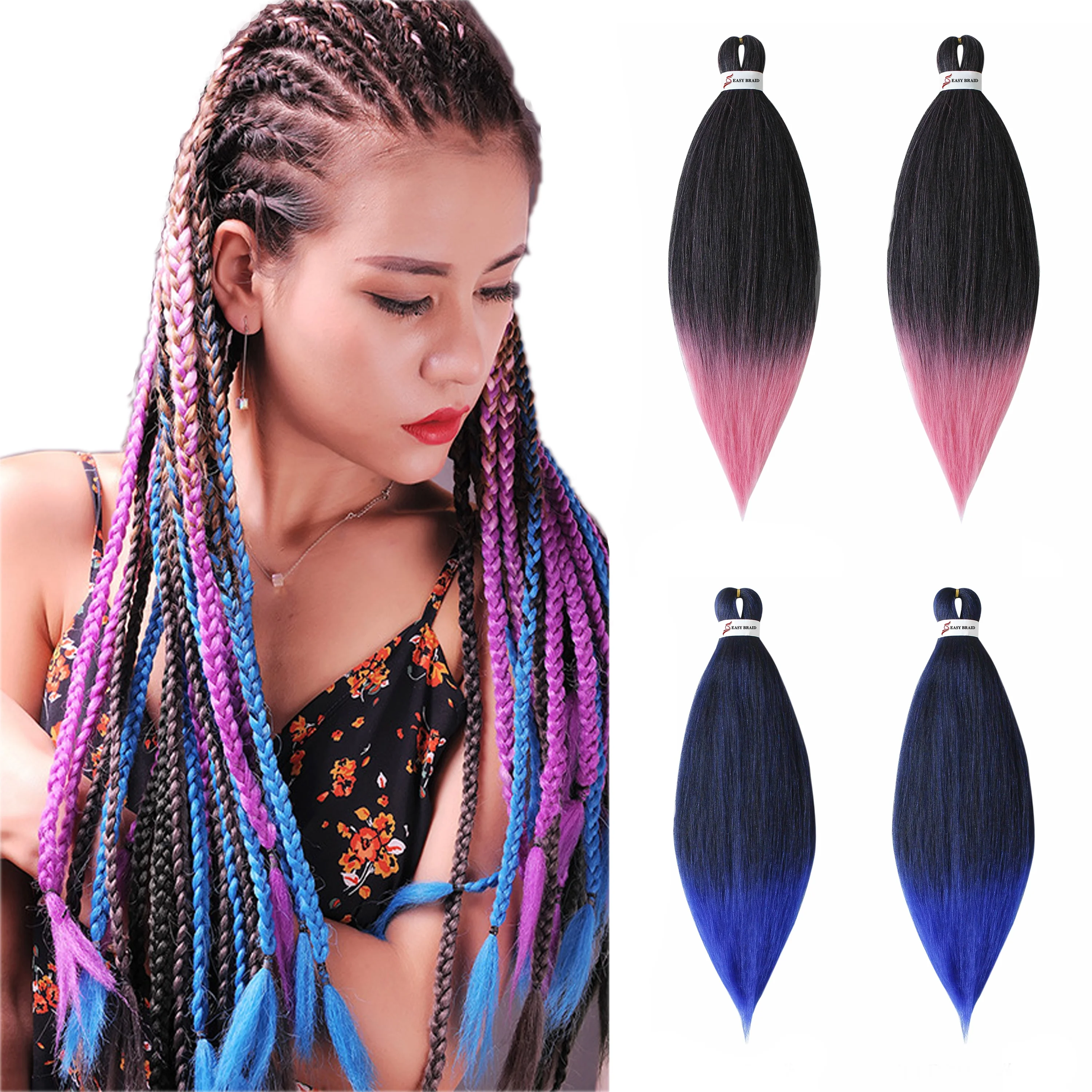 

20" 75g 26" 90g Other Artificial crochet braid hair Extension products for black women pre stretched Synthetic Braiding Hair, Pure color, ombre color