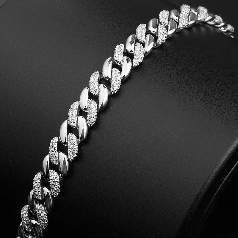 

Hot Sale Sterling Silver 925 Miami 18k Gold Plated Jewelry Curb Iced Out Diamond Cuban Link Chain Bracelet Women Men