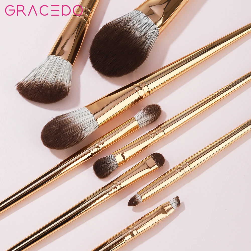 Gracedo Professional Luxury Gold Color Synthetic Makeup Brush Set for Face & Concealer Use 8-Piece
