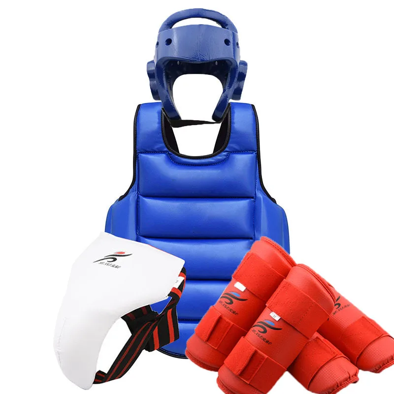 

Taekwondo Ptrotectn Equipment of Karate Chest Guard Blue Red Taekwondo Protective Gear in Boxing Gloves MMA Shin Jockstrap Guard, Red, blue