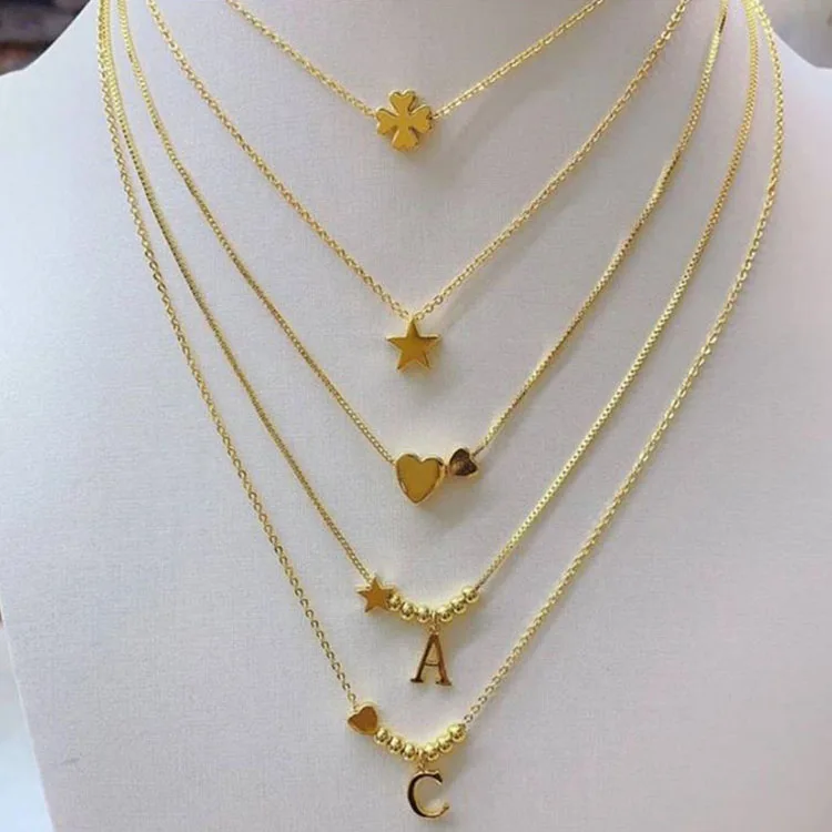

brass necklace heart star letter charm necklace for girls