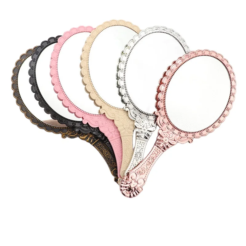 

Silver Gold Pink Makeup Mirrors Repousse Floral Makeup Dresser Romantic Lace Hand-held Mirror Vintage Oval Hand Held Mirror, 6 colors to choose