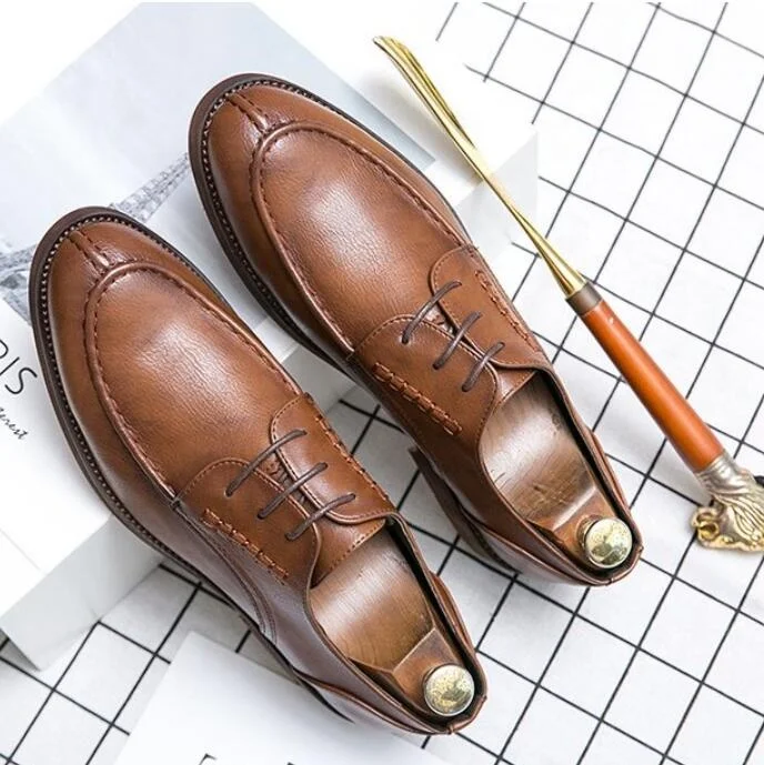 

Business men's classic leather shoes casual artificial leather men's shoes simple fashion men's shoes European style, Black brown