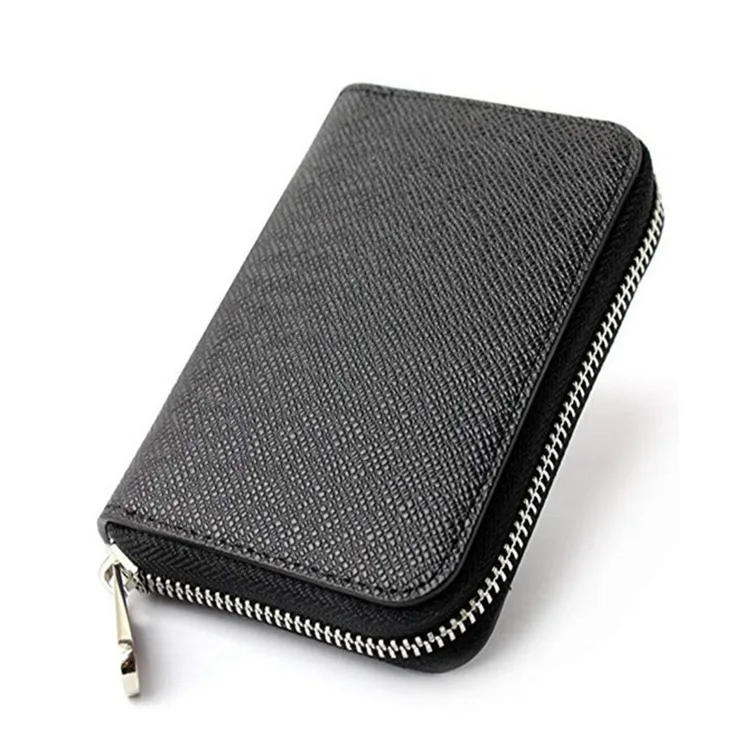 

2022 Short Mini Wallet PU Leather Cross Pattern Men's Card Holder Case Bag Zipper Pocket Purse Environmental Protection, Black