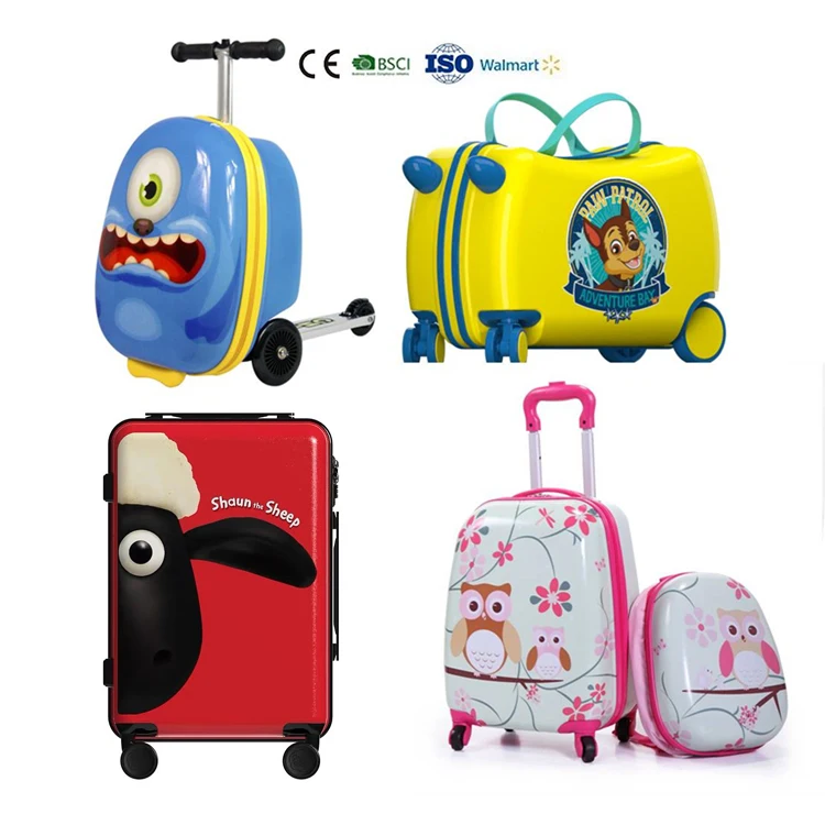 

19inch Amazon hot sale custom design airport travel 3D trolley children foldable kids kick suitcase scooter luggage