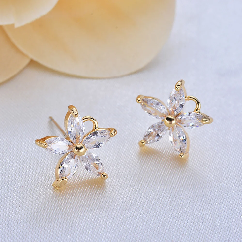 DIY Jewelry Making Hypoallergenic 925 Sterling Silver Needle Fancy Flower Pave Cubic Zirconia Earrings Post Earrings Pins