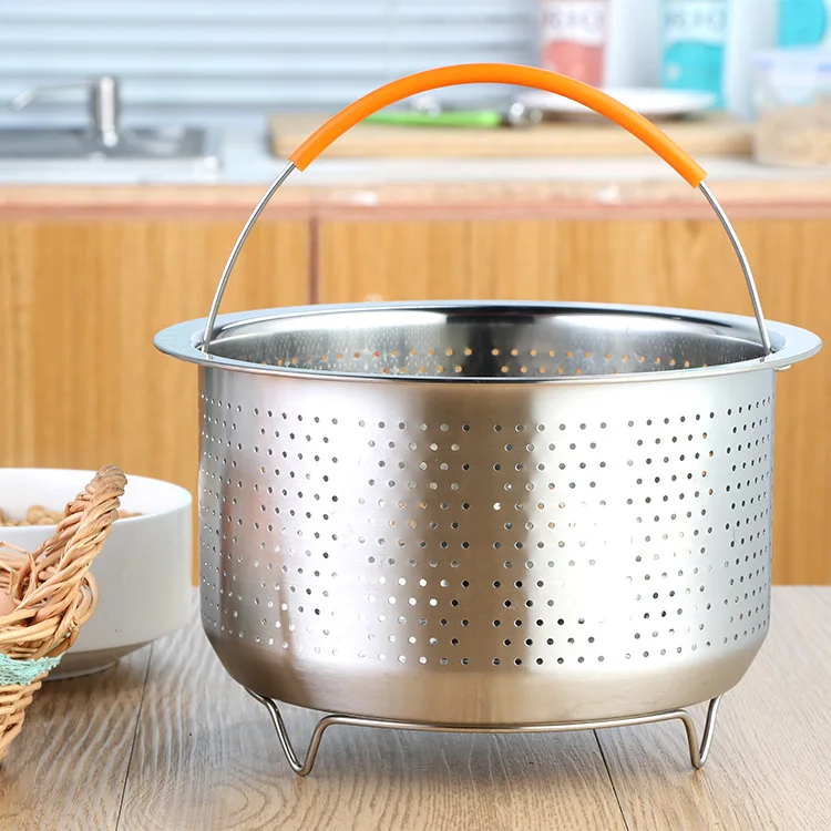 

Kitchen Colander Steamer 304 Stainless Steel Steamer Rice Cooker Instant Pressure Cooker Pot Steam Basket with Silicone Handle, Customized