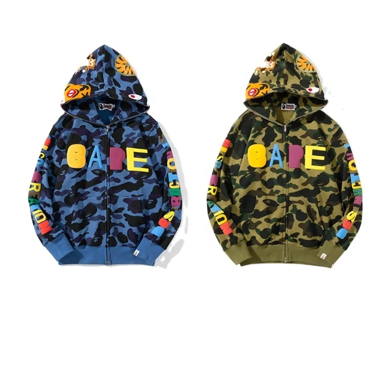 

Japanese autumn and winter new Bape foam camouflage print men's and women's hoodie couple zipper cardigan hoodie
