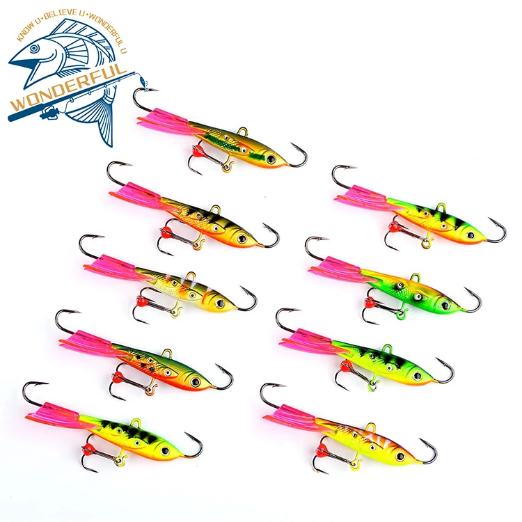 

Wholesale Lifelike Colorful 85mm 20g Artificial Freshwater 3D Eyes Hard Lead Jigging Ice Fishing Lure