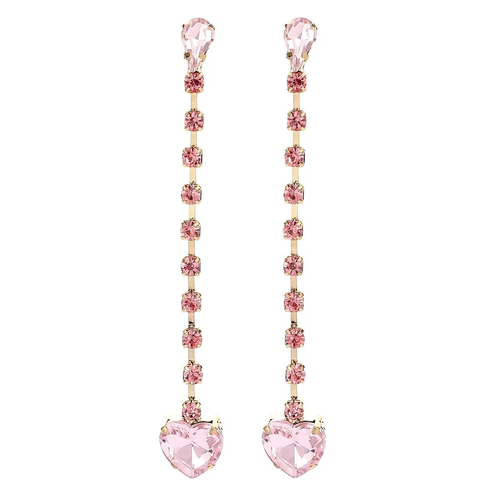 

Wholesale Popular Love Zircon Rhinestone Earrings Long Tassel Earrings Exaggerated Earrings Women