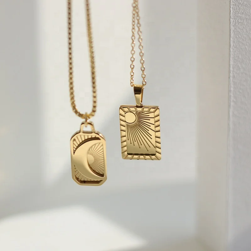 

Titanium steel gold plated jewelry punk fashion geometric sun moon pendant necklaces simple hip hop choker necklace wholesale
