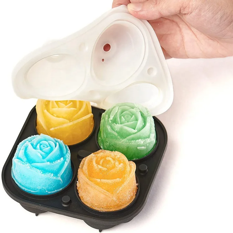 

3D Rose Silicone Ice Tray with Funnel Silicone Large Round Ice Cube Mold, Black,green,orange,sky blue