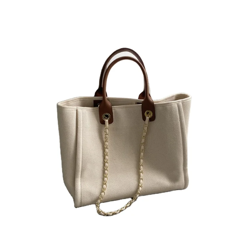 

high quality multi use cotton canvas tote bag chain shoulder handbag ladies
