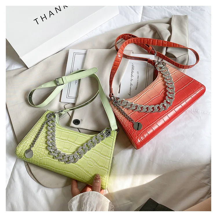 

BM9500 Hot selling 2021 New diamond chain design one shoulder hand bags ladies purse alligator print Fashion PU woman handbags