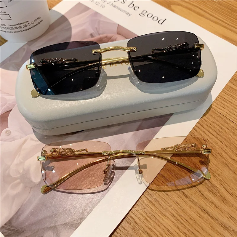 Women'S Retro Metal Sunglasses Wholesale Men'S Glasses Cheetah Decoration Rimless Square Sunglasses