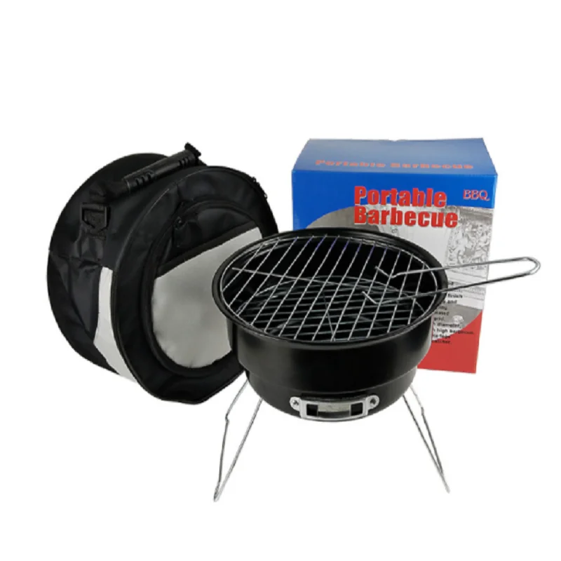 

Outdoor camping bag mini round charcoal bbq grill With Cooler Bag