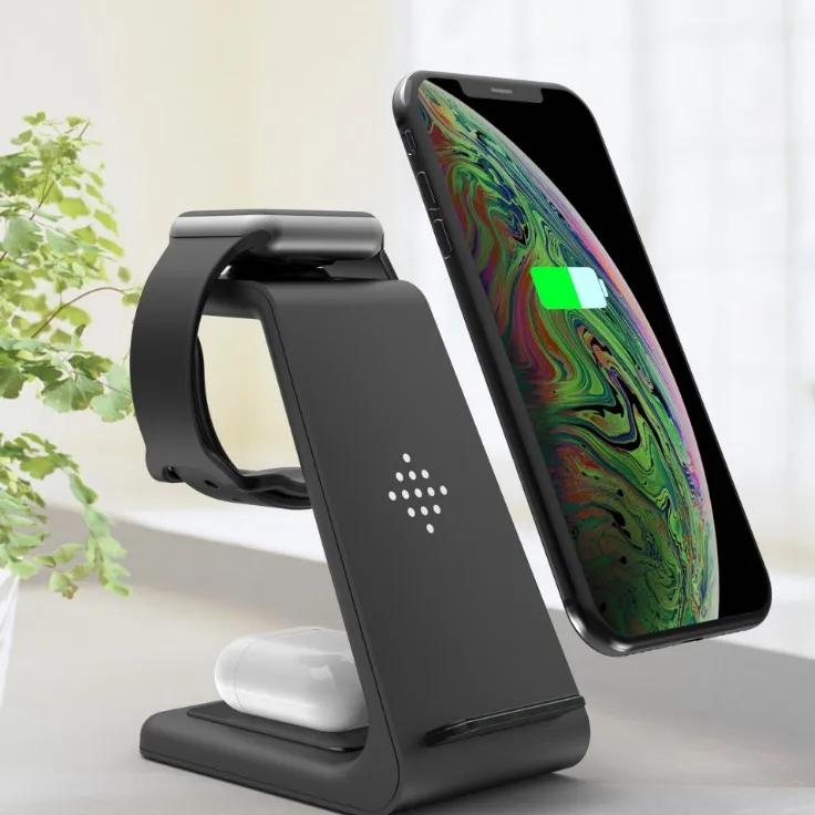 

2021 Amazon hot sell 10w 3 in 1 Wireless Charger for iPhone Samsung xiaomi for Apple Watch Airpods Fast Charging dock station, Black white