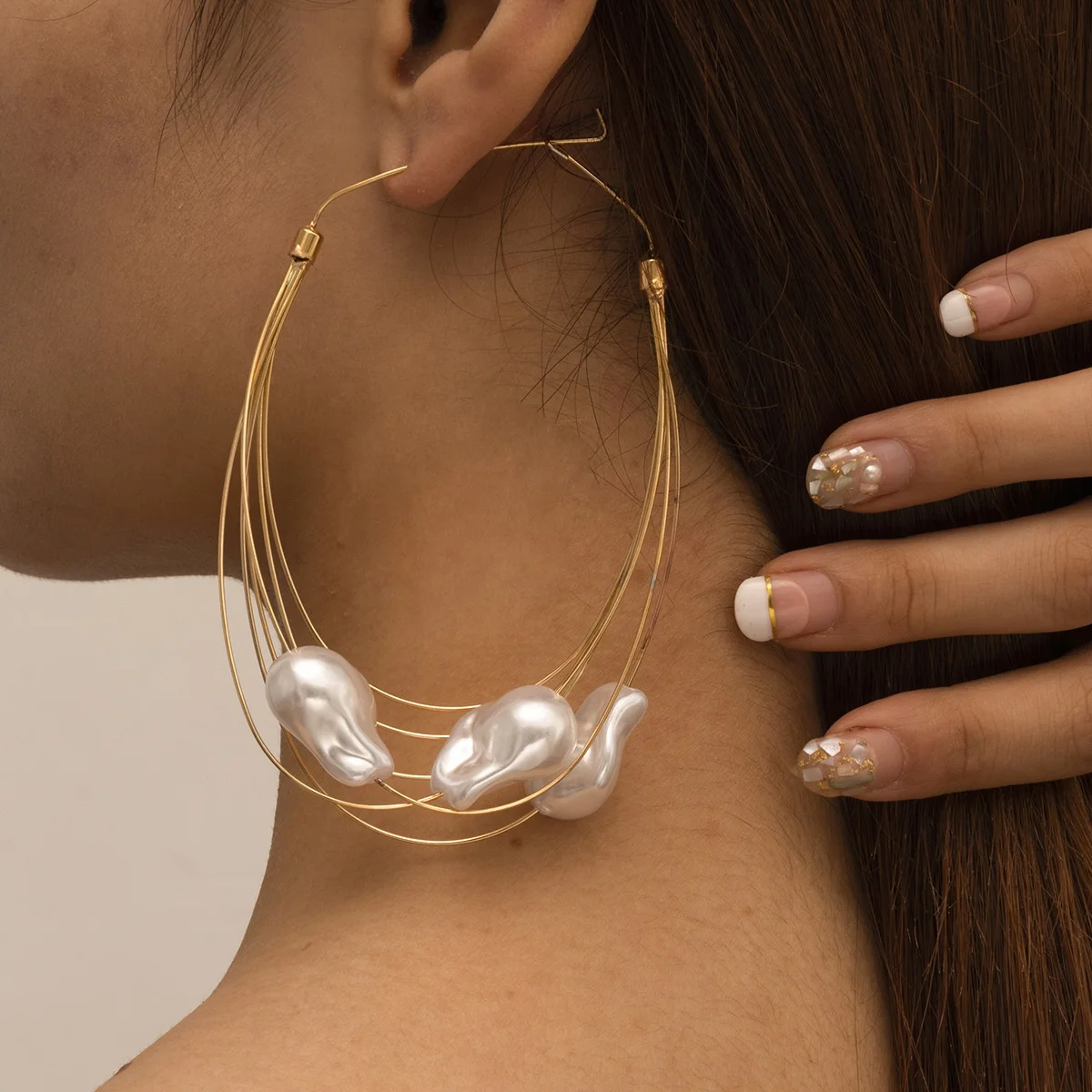 

Exaggerated Baroque Pearl Dangle Earring Geometric Irregular Pearl Paper Clip Tassel Drop Earrings Women Fashion Jewelry, Customized color