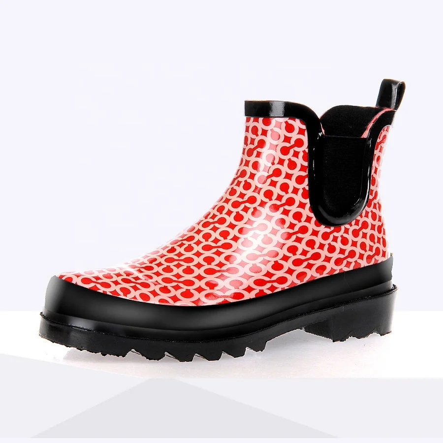 

new design Fashion style Ladies printed Rain boot ankle waterproof rubber boots No MOQ, Customized