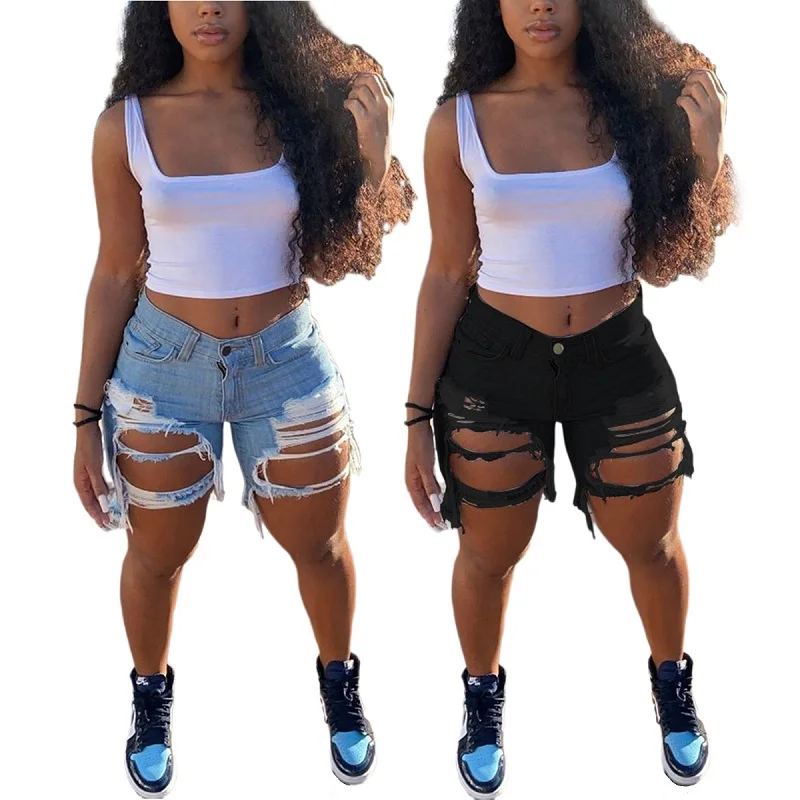 

2021 New Fashion Arrivals Summer Skinny Slim High Waist Casual Denim Ripped Shorts Jeans for Women Wholesale OEM ODM