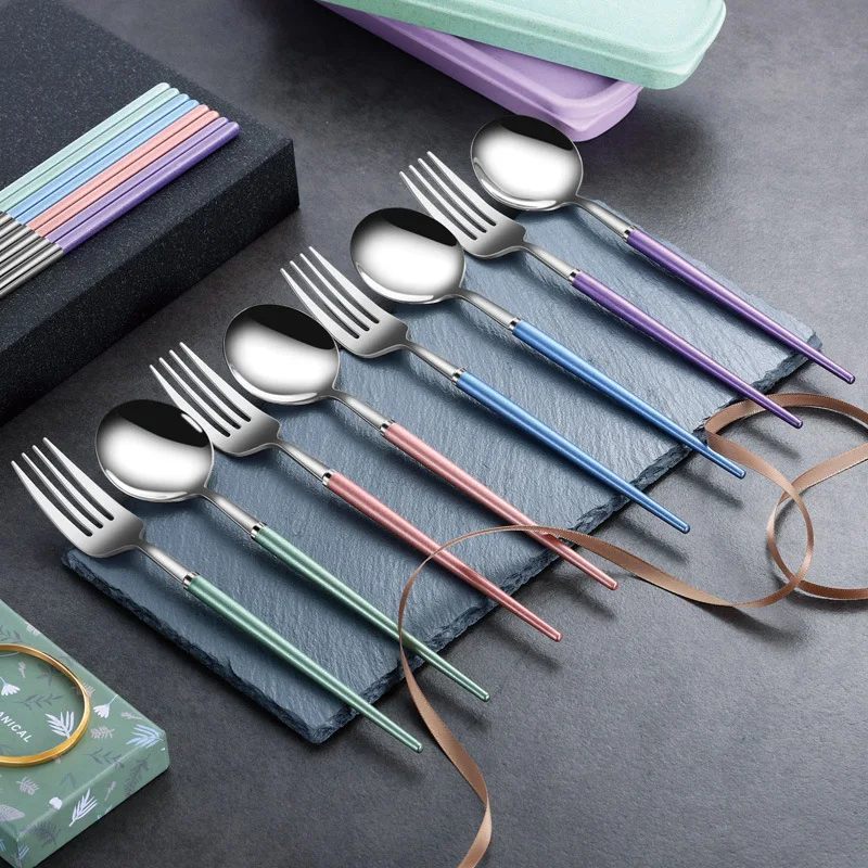 

DD079 Gifts Suit Students Picnic Dinnerware Spoon Fork Chopstick Tableware Set 3pcs/set Portable Wheat Straw Cutlery