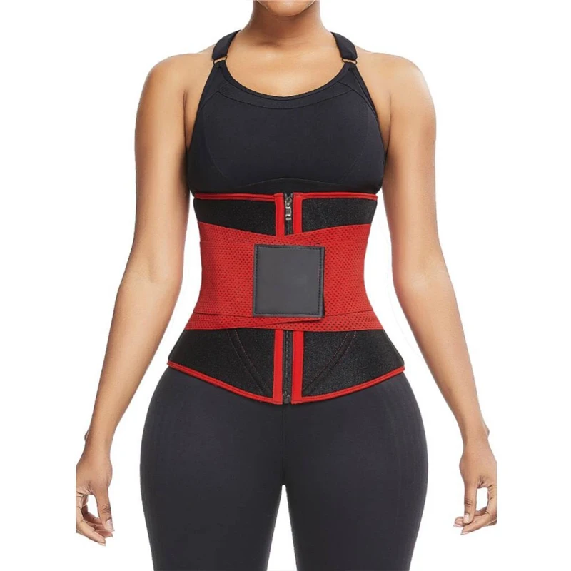 

2021 New Printing Logo Private Label Women Slimming Workout Compression Double Belt Neoprene Waist Trainer, Black,pink
