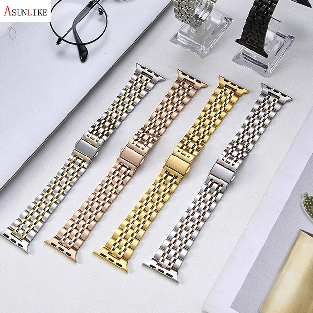 

For Apple iWatch 7 bead small waist stainless steel watch strap sports chain solid metal watch strap 38 40 42 44mm