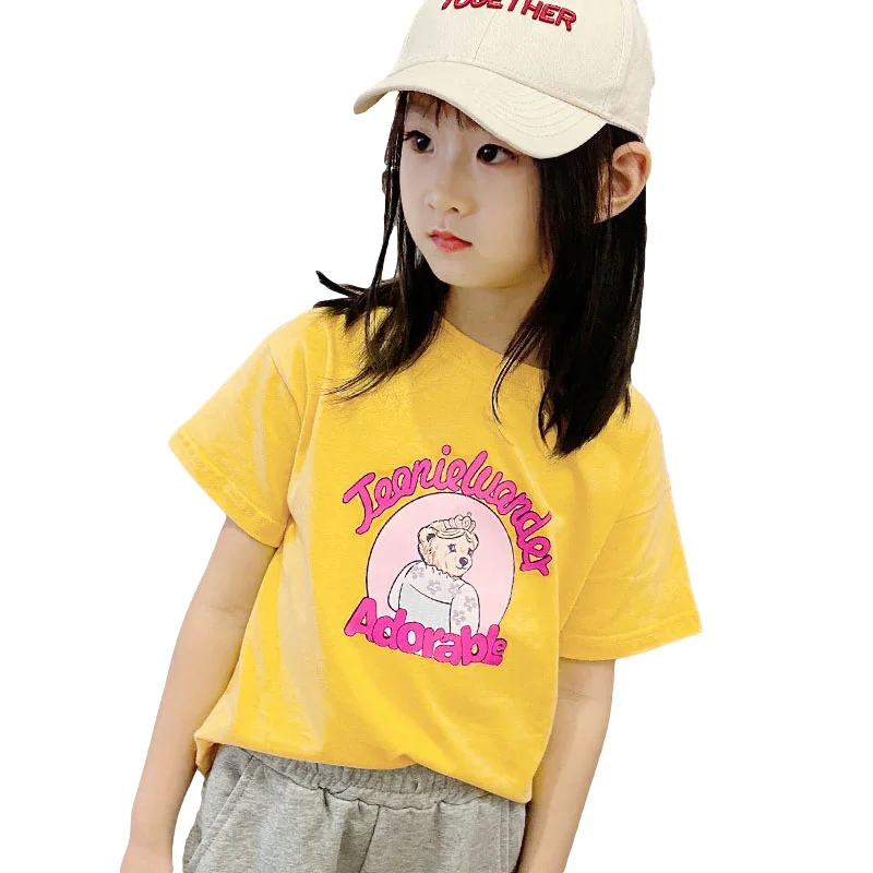 

2021 wholesale little girl t shirt cartoon print short sleeve round neck t shirt