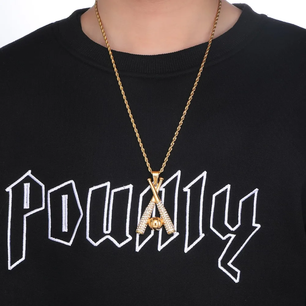 

New Design Men's Cross Necklace with Baseball Bats Sports Gold Stainless Steel Cross Pendant Necklace, Gold color