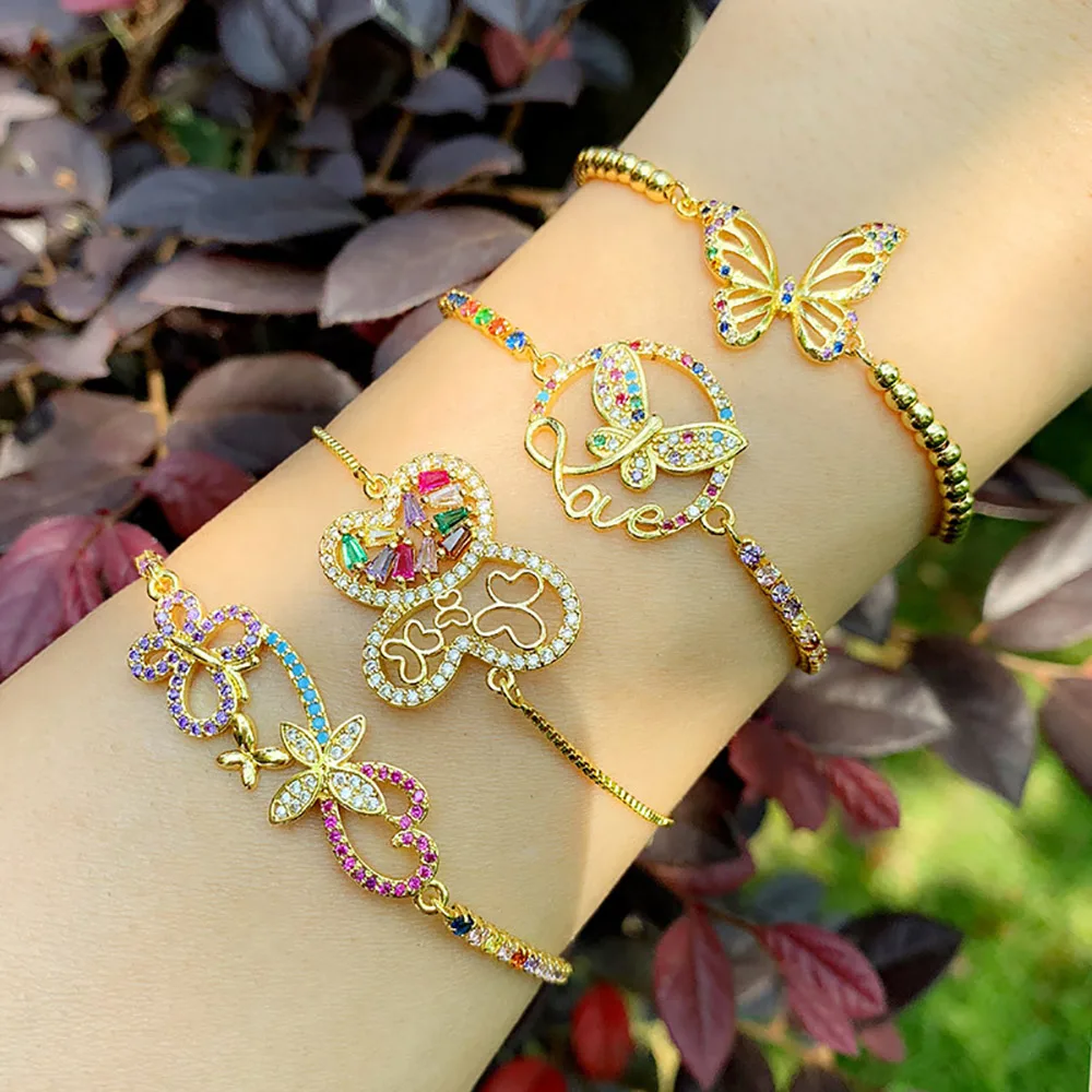 

New product ideas 2020 copper 18k gold plated cubic zirconia women charm butterfly bracelets