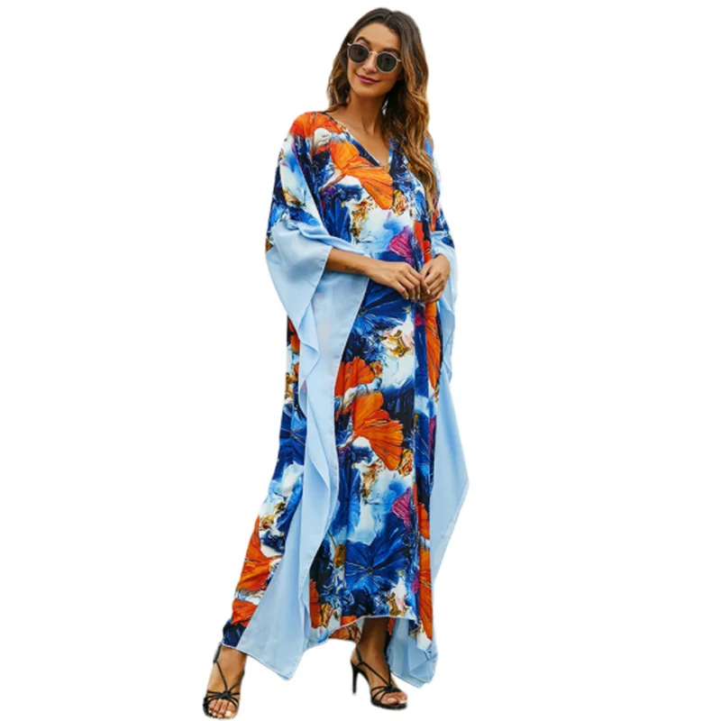 

Middle Eastern large size loose gown casual print long skirt dress