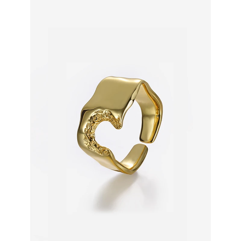 

New Trendy 925 Sterling Silver Fine Jewelry 18K Gold Plated Geometric Shape Chunky Open Rings Adjustable