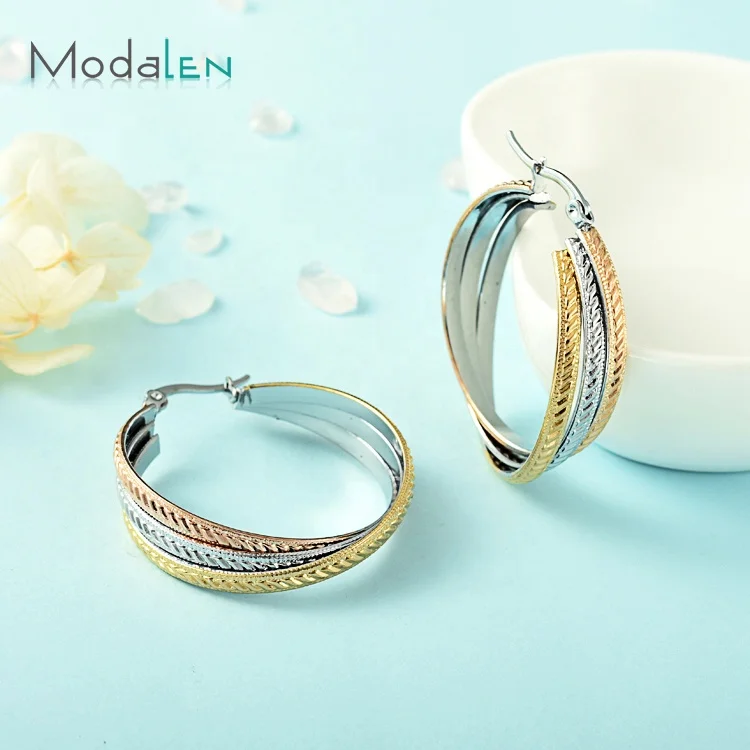 

Modalen Multi Colored Fashionable for Women Stainless Steel Fancy Hoop Earring, 18k gold earrings