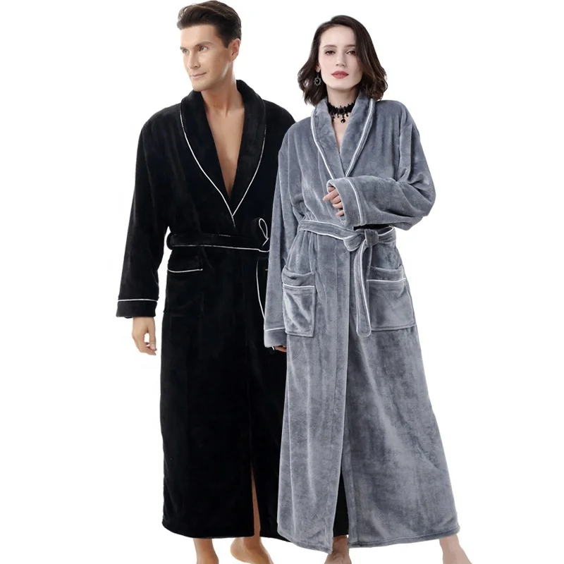 

Coral fleece nightgown women autumn and winter thicken and lengthen men's nightgown bathrobe flannel pajamas couple