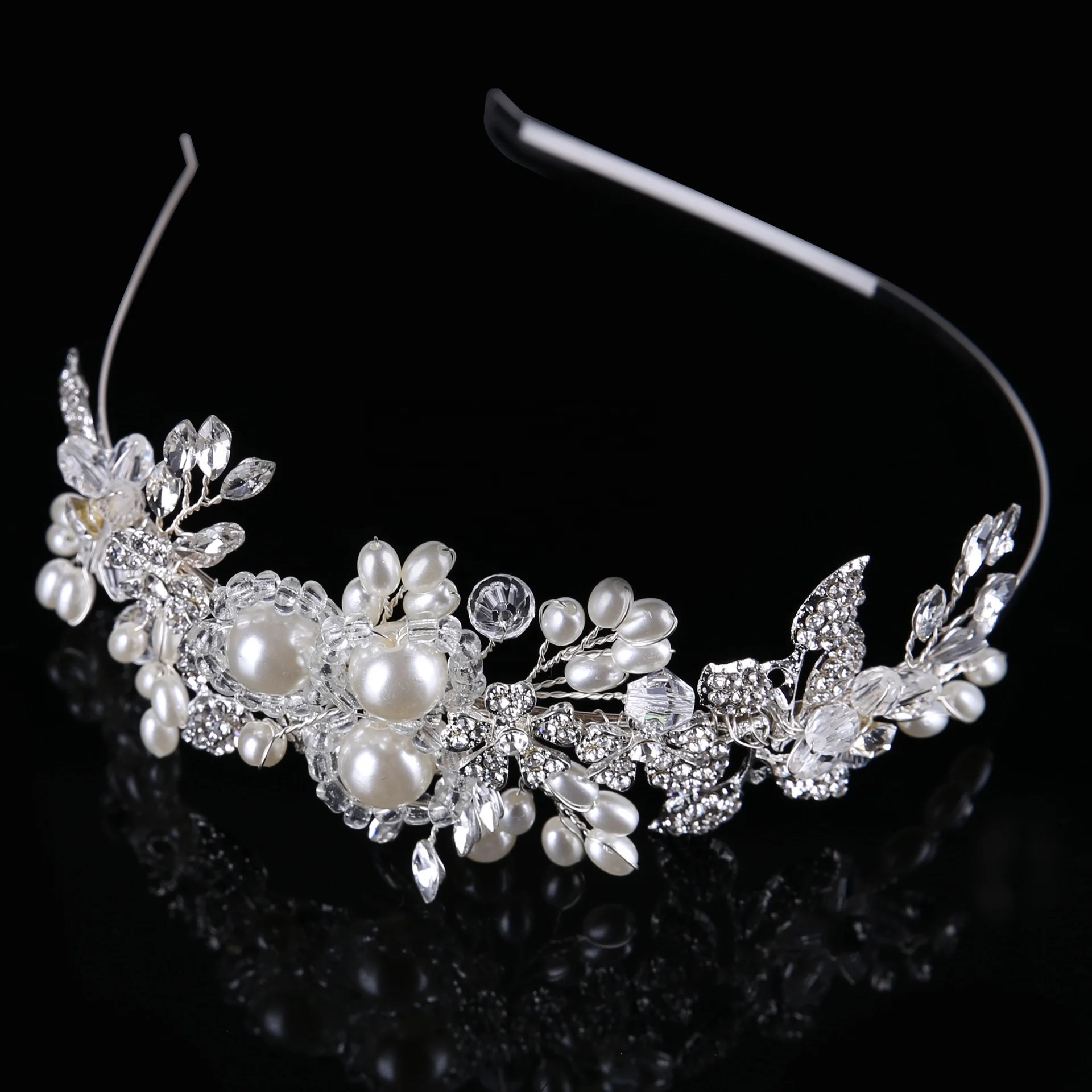 

Factory direct hair accessories handmade pearl crystal headband stage banquet bride wedding tiara crown