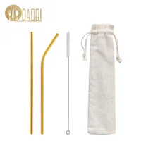 

Hot!!! ECO-friendly stainless steel 304 reusable metal rose gold straws, rainbow drinking straws with brush and pouch