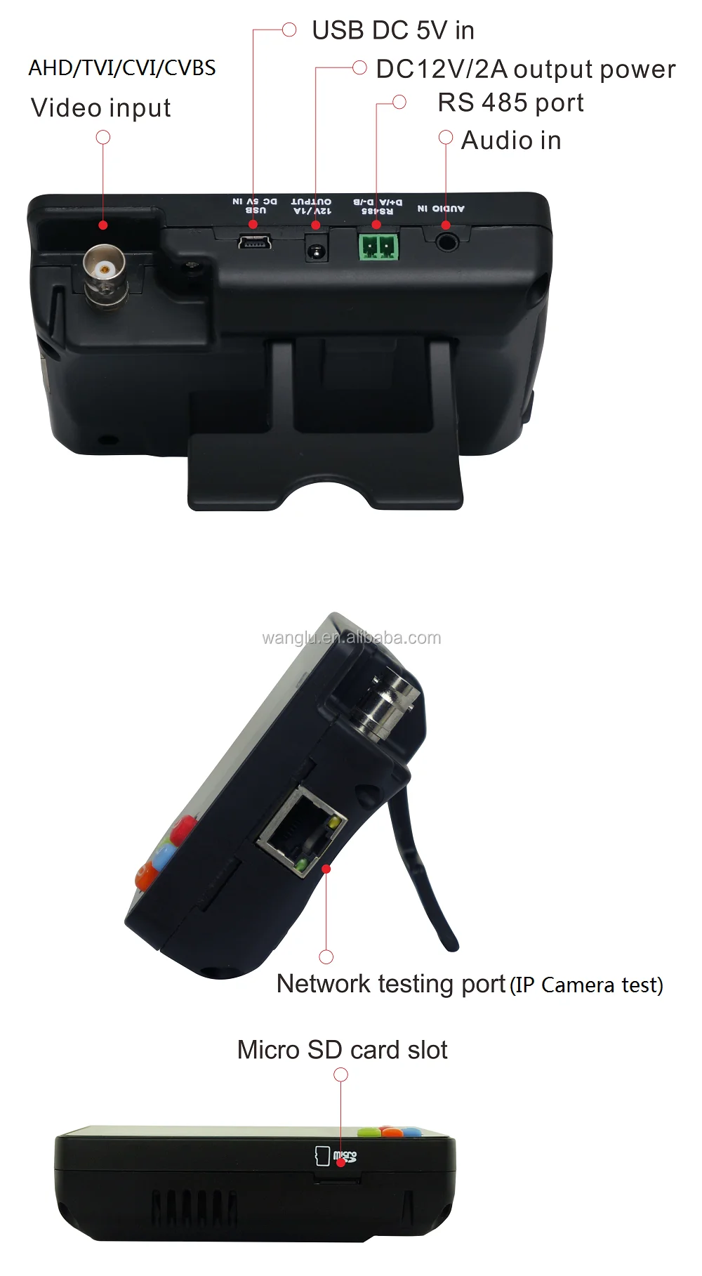 3.5 inch Touch Screen CCTV H.265/264 IP, 8MP AHD/TVI/CVI and CVBS Tester