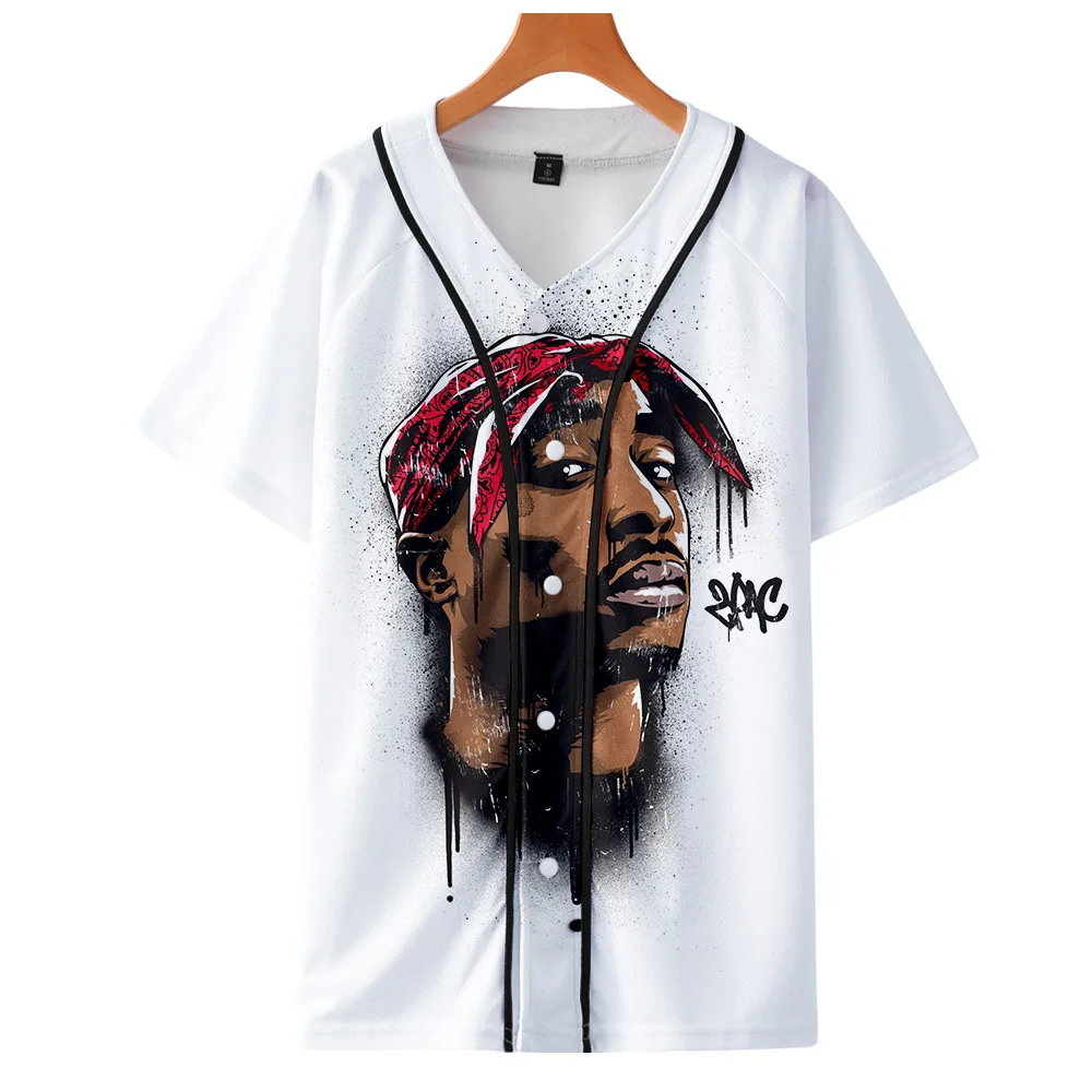 

Custom Rappers 3D Print Tupac T shirt Short sleeve O Neck Baseball shirt Hip Hop Swag harajuku Streetwear Design Baseball Jersey, Customized color