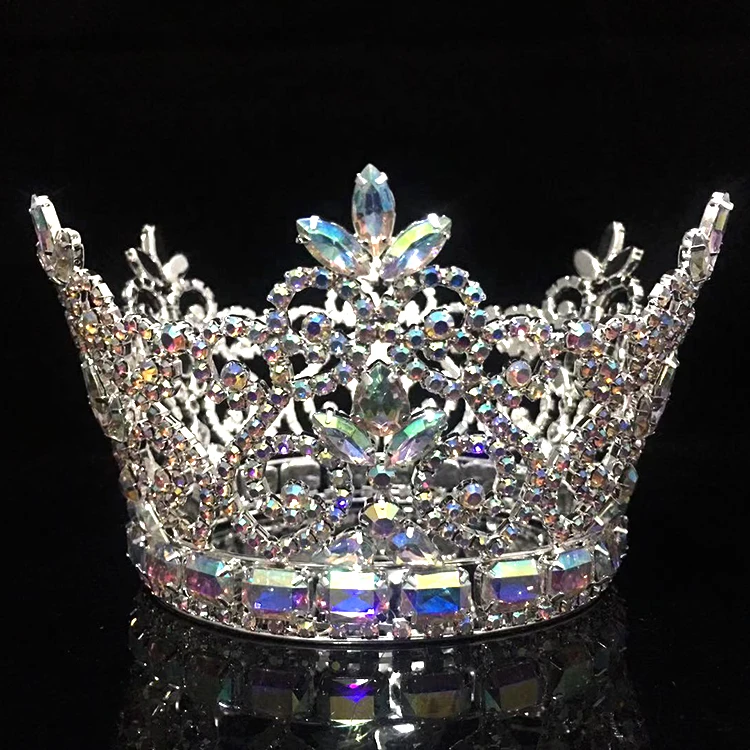 Beauty Ab Crystal Pageant Queen Crowns,Pink Jewelry Tiara Wedding Round ...