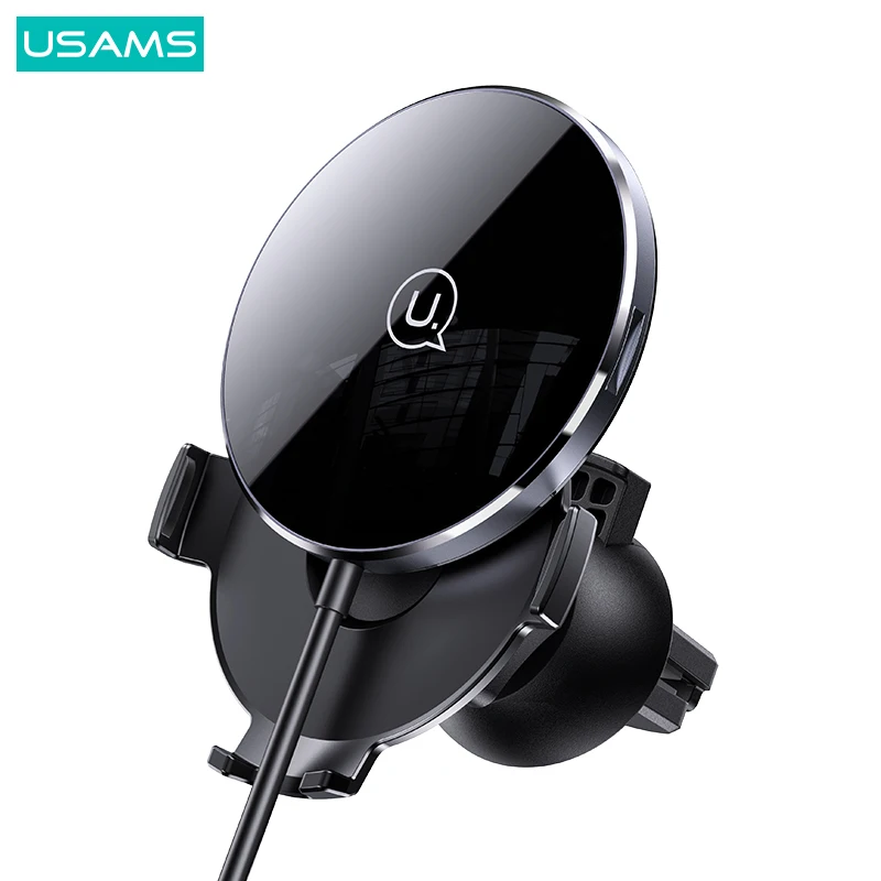 

USAMS CD164 New Product ideas 2021 2IN1 Wireless Car Charger 15W Phone Charger Stand Car Phone Holder, Black