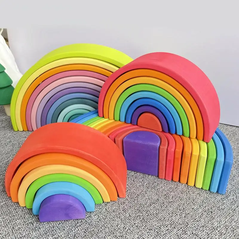 

Wooden Rainbow Stacking Game Memory Learning Toy 6 Pcs Colored Arch Educational Blocks Montessori Toy For Kids
