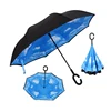 New Arrival Inside Full Printed Flower C Handle Reverse Upside Down Umbrella Inverted