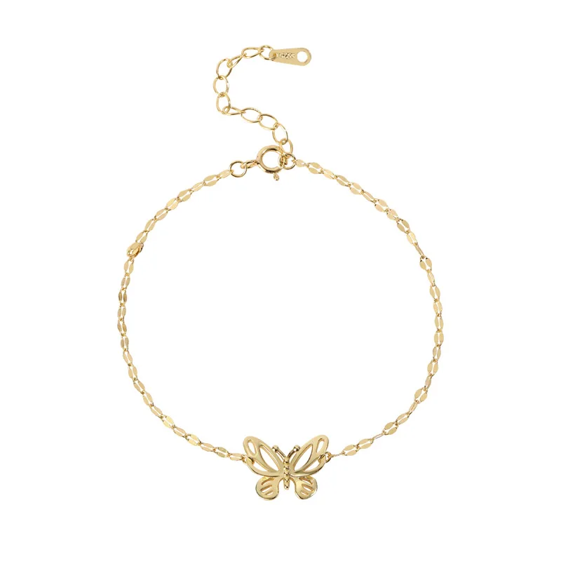 

Korean S925 Sterling Silver Chain 18k Gold Plated Jewelry Gift Ins Butterfly Pendant Bracelet For Girl